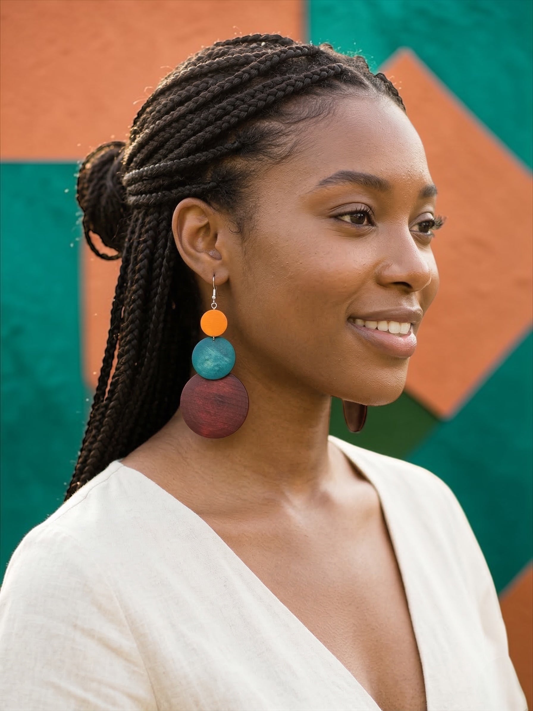 Multicolour Wooden Statement Earrings – Lightweight Boho Drop Earrings - Fatisha Boutique #