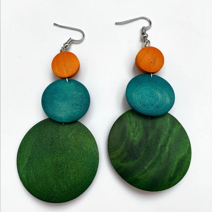 Multicolour Wooden Statement Earrings – Lightweight Boho Drop Earrings - Fatisha Boutique #