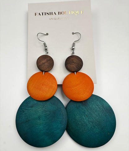 Multicolour Wooden Statement Earrings – Lightweight Boho Drop Earrings - Fatisha Boutique #