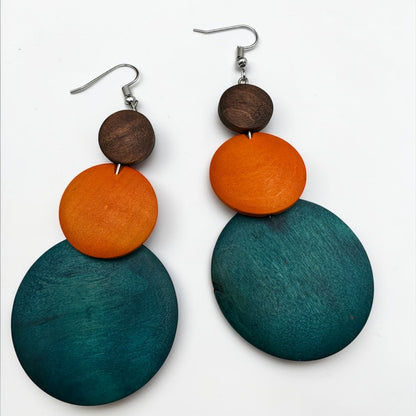 Multicolour Wooden Statement Earrings – Lightweight Boho Drop Earrings - Fatisha Boutique #