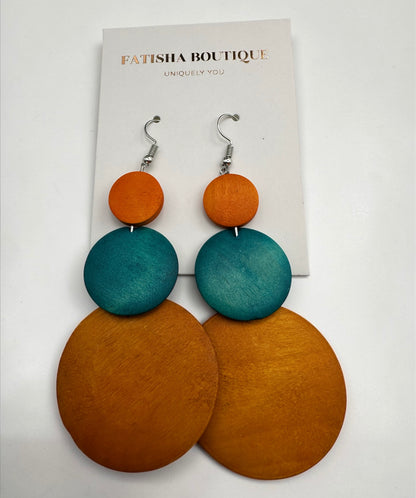 Multicolour Wooden Statement Earrings – Lightweight Boho Drop Earrings - Fatisha Boutique #