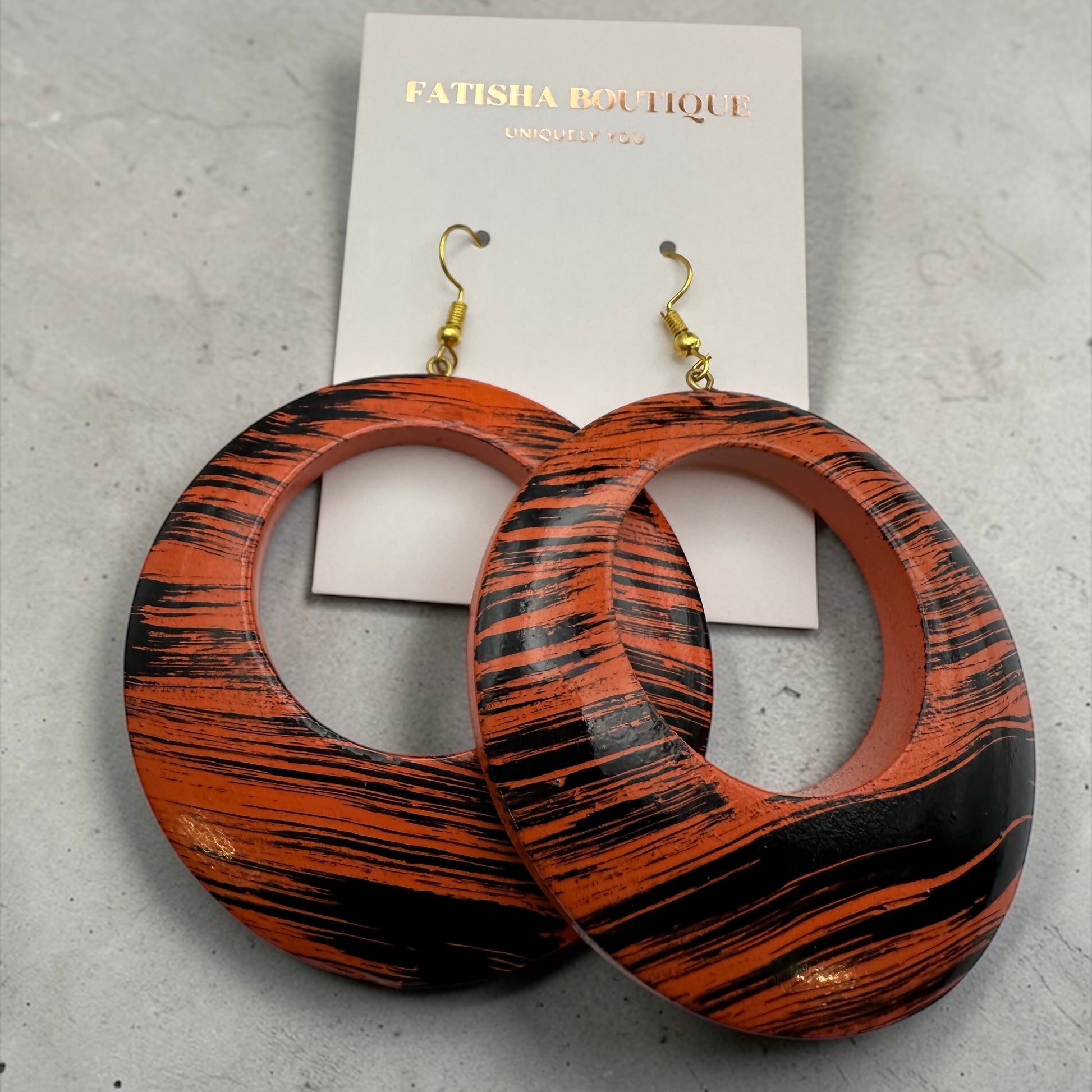 Handmade Ethnic Wooden Statement Hoop Earrings – Red Black Lightweight Drop Earrings - Fatisha Boutique #