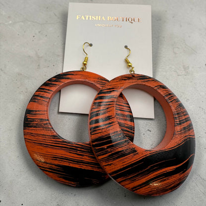 Handmade Ethnic Wooden Statement Hoop Earrings – Red Black Lightweight Drop Earrings - Fatisha Boutique #