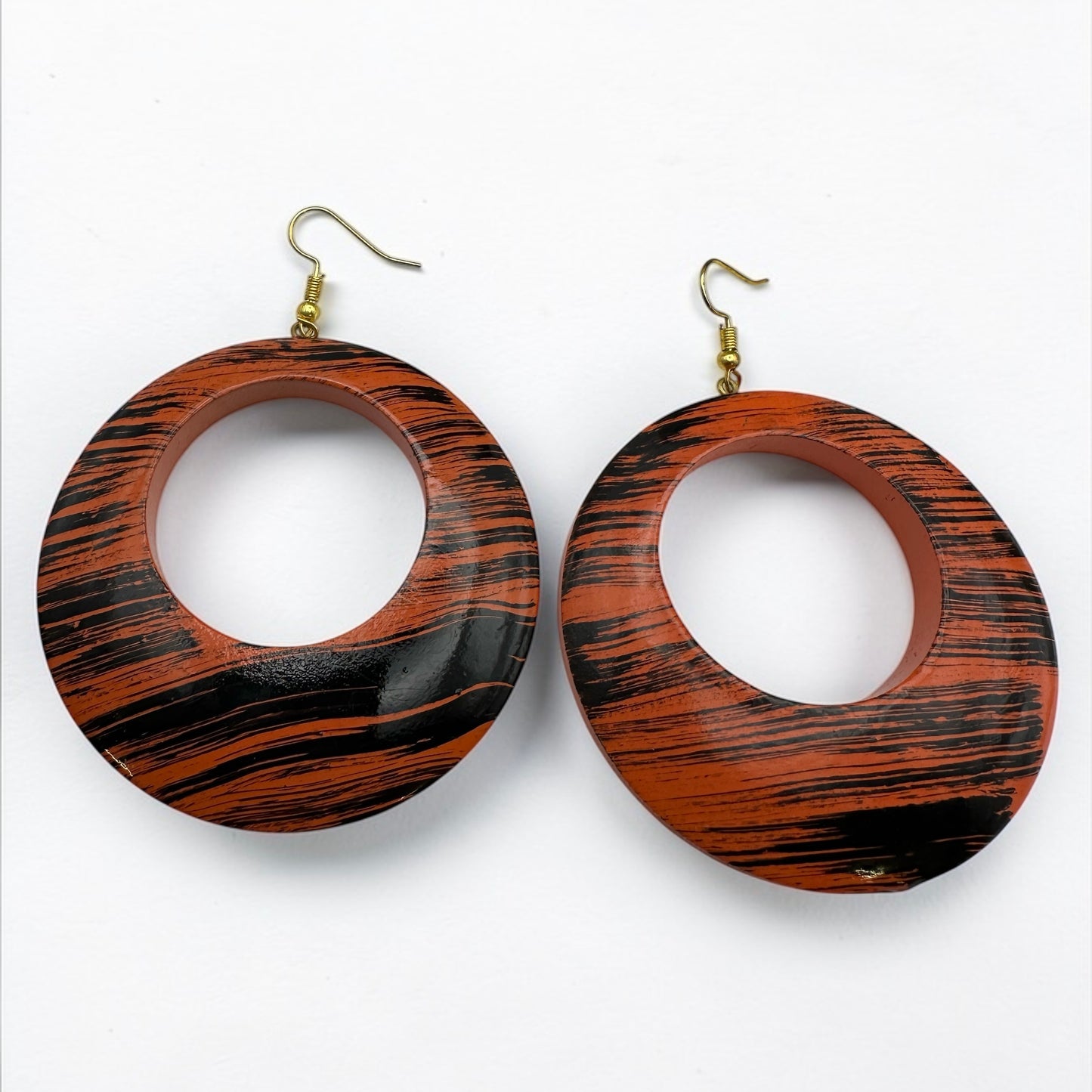 Handmade Ethnic Wooden Statement Hoop Earrings – Red Black Lightweight Drop Earrings - Fatisha Boutique #
