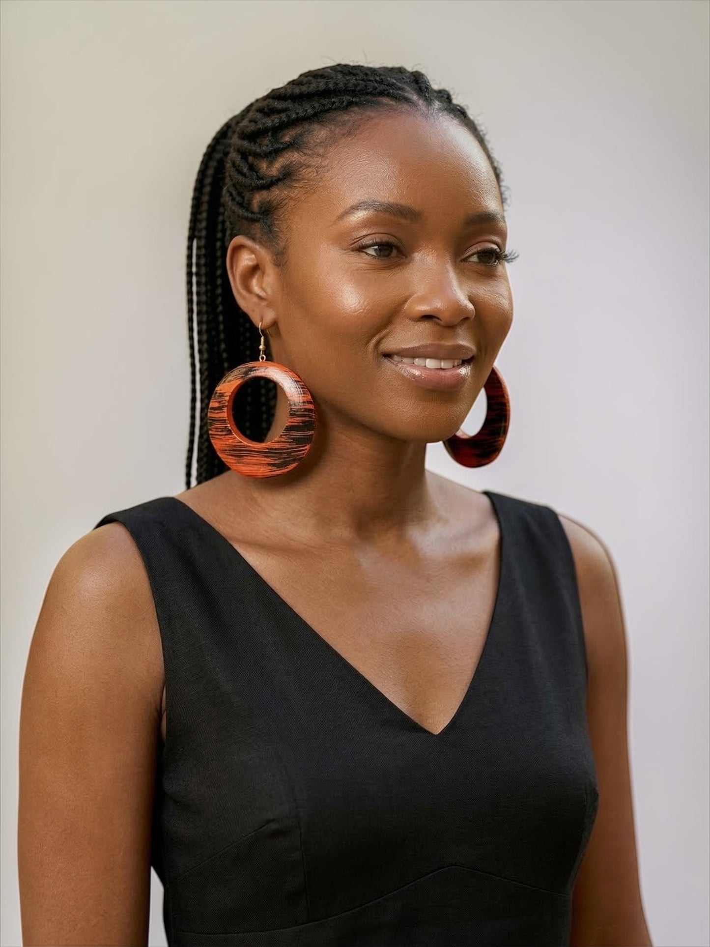 Handmade Ethnic Wooden Statement Hoop Earrings – Red Black Lightweight Drop Earrings - Fatisha Boutique #
