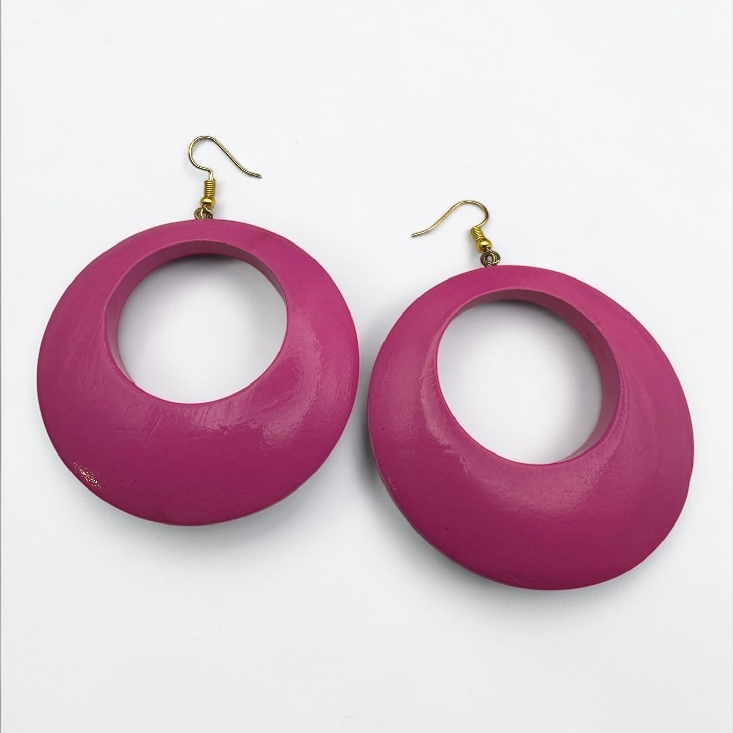 Handmade Ethnic Pink Wooden Statement Hoop Earrings – Lightweight Drop Earrings - Fatisha Boutique #
