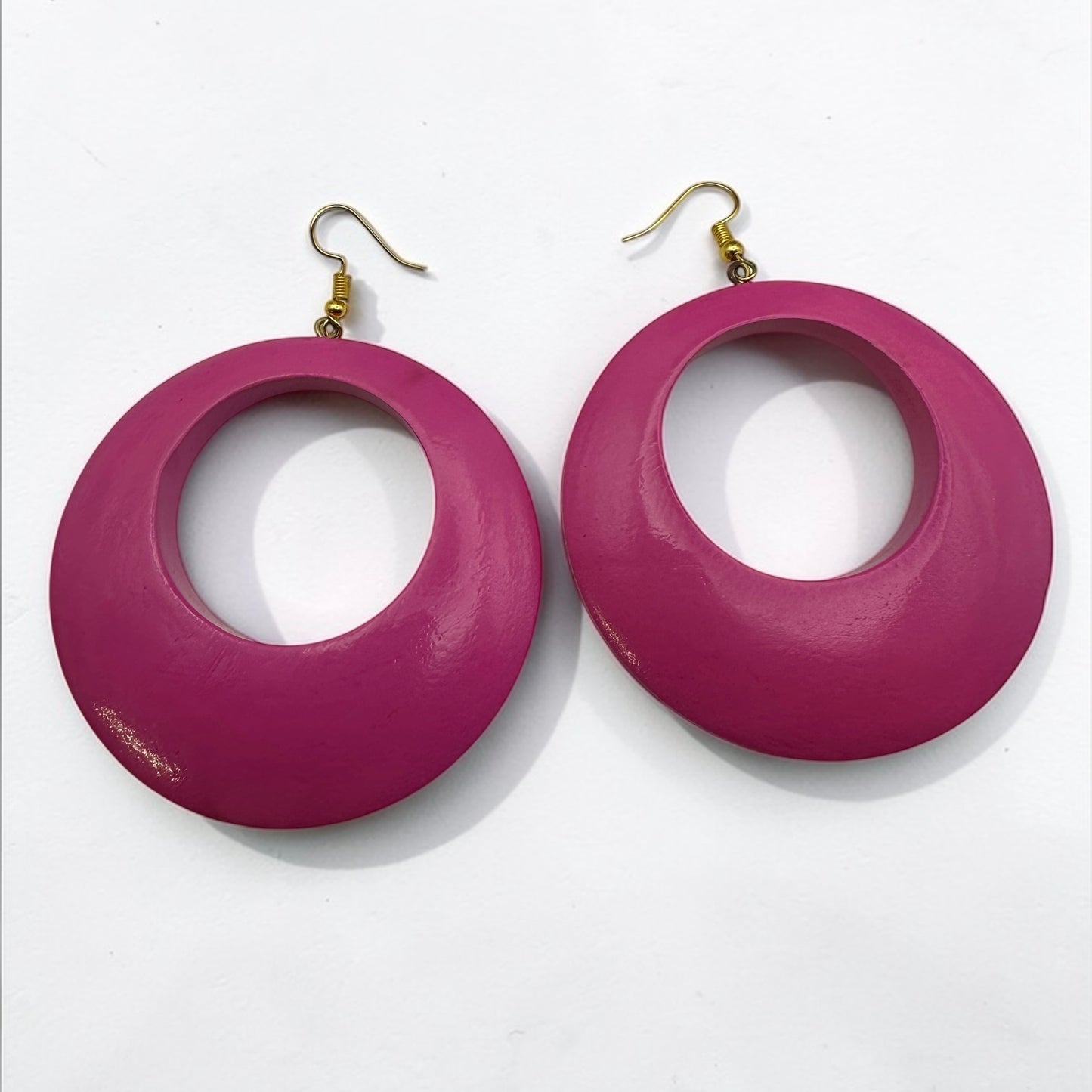 Handmade Ethnic Pink Wooden Statement Hoop Earrings – Lightweight Drop Earrings - Fatisha Boutique #