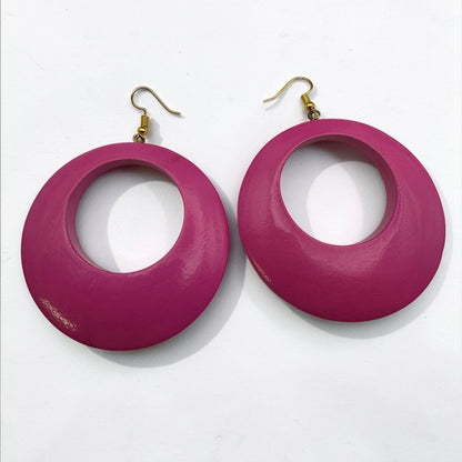 Handmade Ethnic Pink Wooden Statement Hoop Earrings – Lightweight Drop Earrings - Fatisha Boutique #