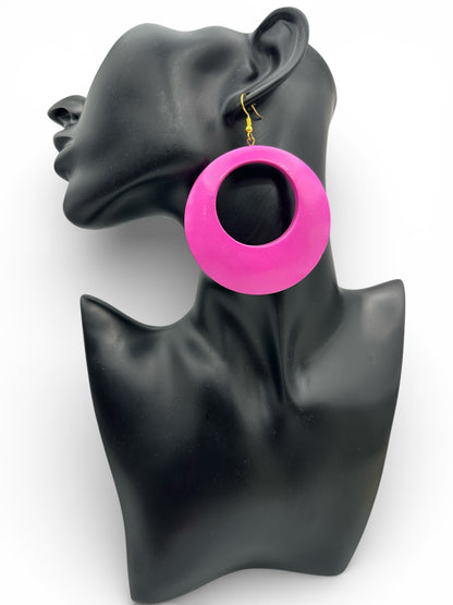 Handmade Ethnic Pink Wooden Statement Hoop Earrings – Lightweight Drop Earrings - Fatisha Boutique #