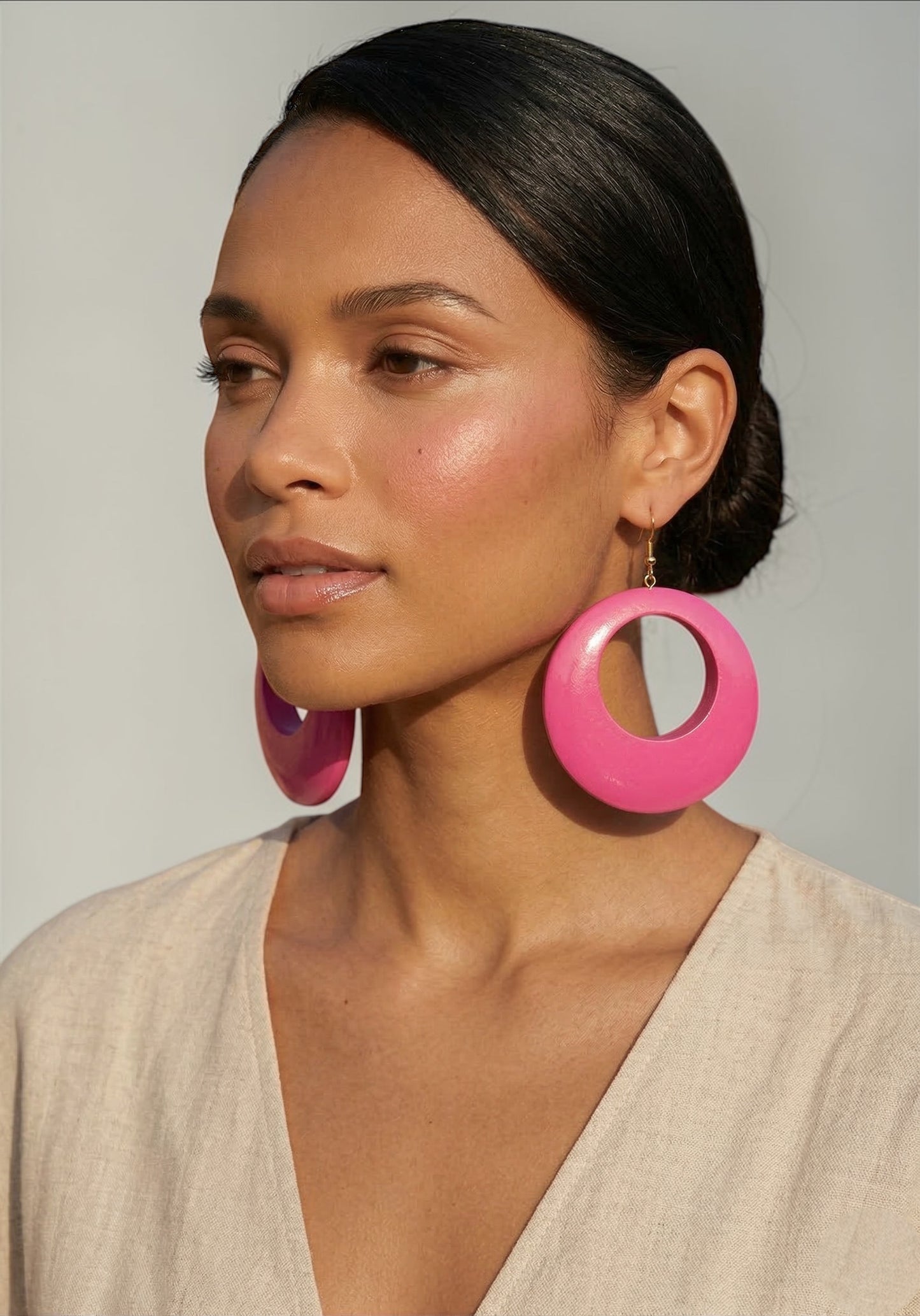 Handmade Ethnic Pink Wooden Statement Hoop Earrings – Lightweight Drop Earrings - Fatisha Boutique #