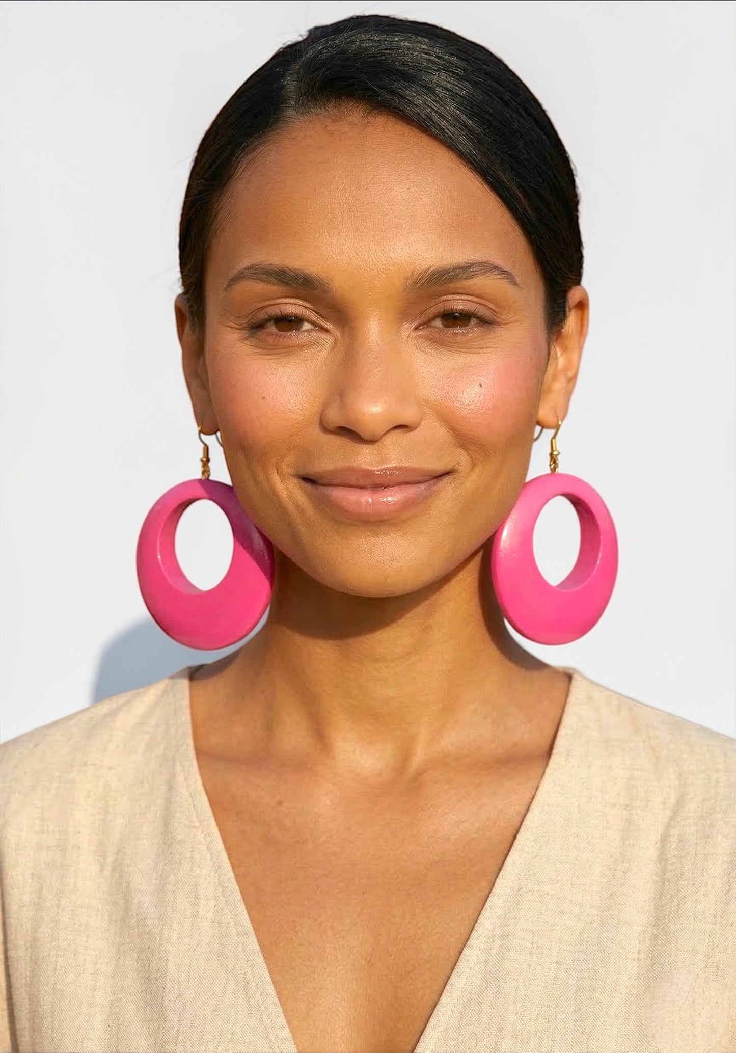 Handmade Ethnic Pink Wooden Statement Hoop Earrings – Lightweight Drop Earrings - Fatisha Boutique #