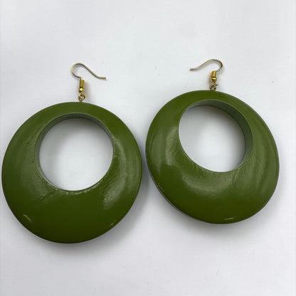 Handpainted Green Wooden Statement Donut Hoop Earrings – Ethnic Handmade Jewellery - Fatisha Boutique #
