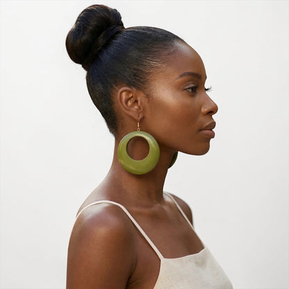 Handpainted Green Wooden Statement Donut Hoop Earrings – Ethnic Handmade Jewellery - Fatisha Boutique #