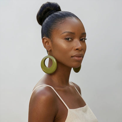Handpainted Green Wooden Statement Donut Hoop Earrings – Ethnic Handmade Jewellery - Fatisha Boutique #