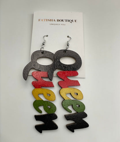 Multicolour Queen Afrocentric Wooden Statement Earrings – Handmade Ultra-Lightweight Ethnic Jewellery - Fatisha Boutique #