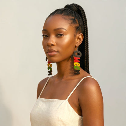 Multicolour Queen Afrocentric Wooden Statement Earrings – Handmade Ultra-Lightweight Ethnic Jewellery - Fatisha Boutique #