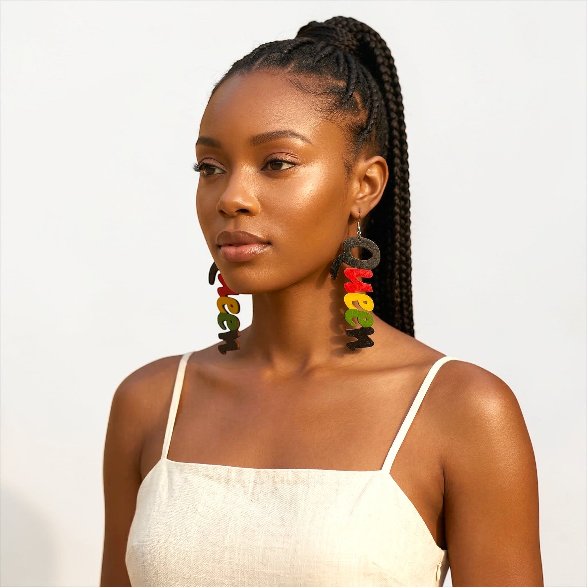Multicolour Queen Afrocentric Wooden Statement Earrings – Handmade Ultra-Lightweight Ethnic Jewellery - Fatisha Boutique #