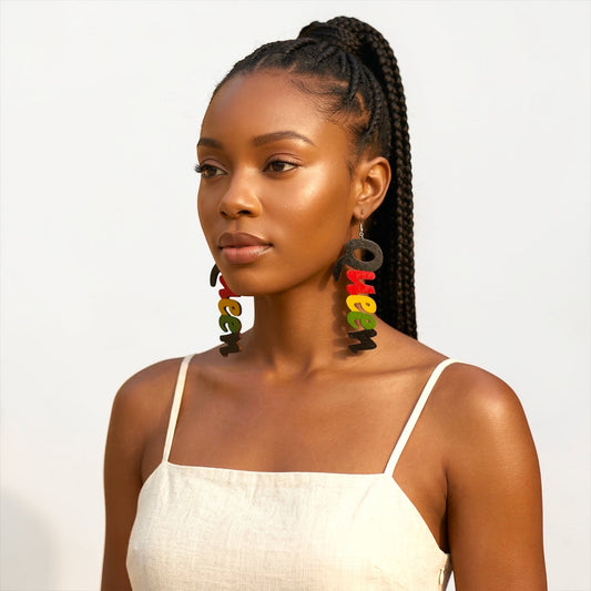 Multicolour Queen Afrocentric Wooden Statement Earrings – Handmade Ultra-Lightweight Ethnic Jewellery - Fatisha Boutique #