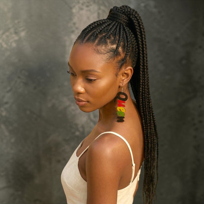 Multicolour Queen Afrocentric Wooden Statement Earrings – Handmade Ultra-Lightweight Ethnic Jewellery - Fatisha Boutique #