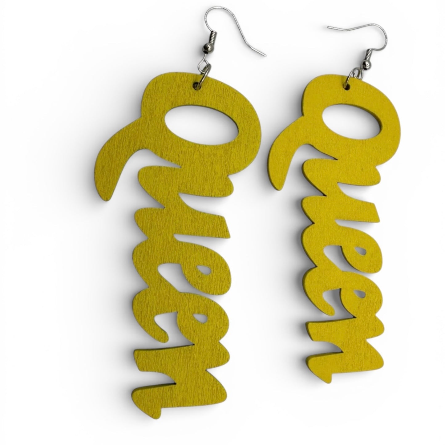 Bold Yellow "Queen" Wooden Earrings – Handcrafted Afrocentric Statement Jewellery - Fatisha Boutique # Fatisha Boutique