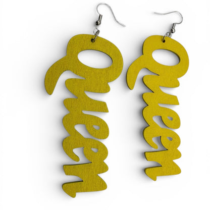 Bold Yellow "Queen" Wooden Earrings – Handcrafted Afrocentric Statement Jewellery - Fatisha Boutique #