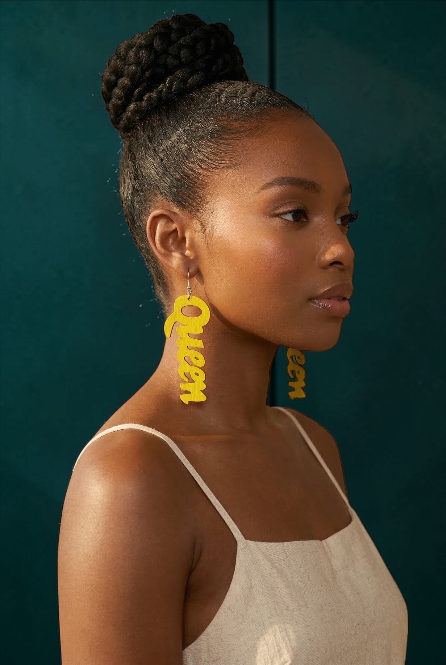 Bold Yellow "Queen" Wooden Earrings – Handcrafted Afrocentric Statement Jewellery - Fatisha Boutique # Fatisha Boutique