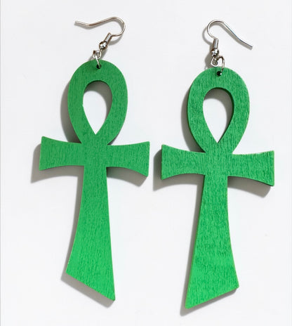 Oversized Wooden Ankh Earrings – Handmade African Ethnic Statement Jewellery - Fatisha Boutique #