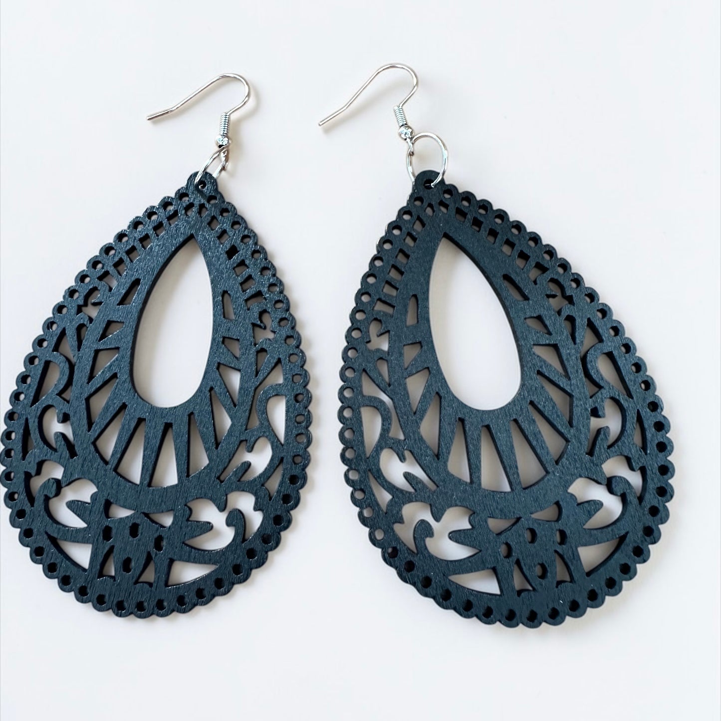 Laser Cut Wooden Teardrop Earrings – Lightweight African Ethnic Statement Jewellery - Fatisha Boutique # Fatisha Boutique