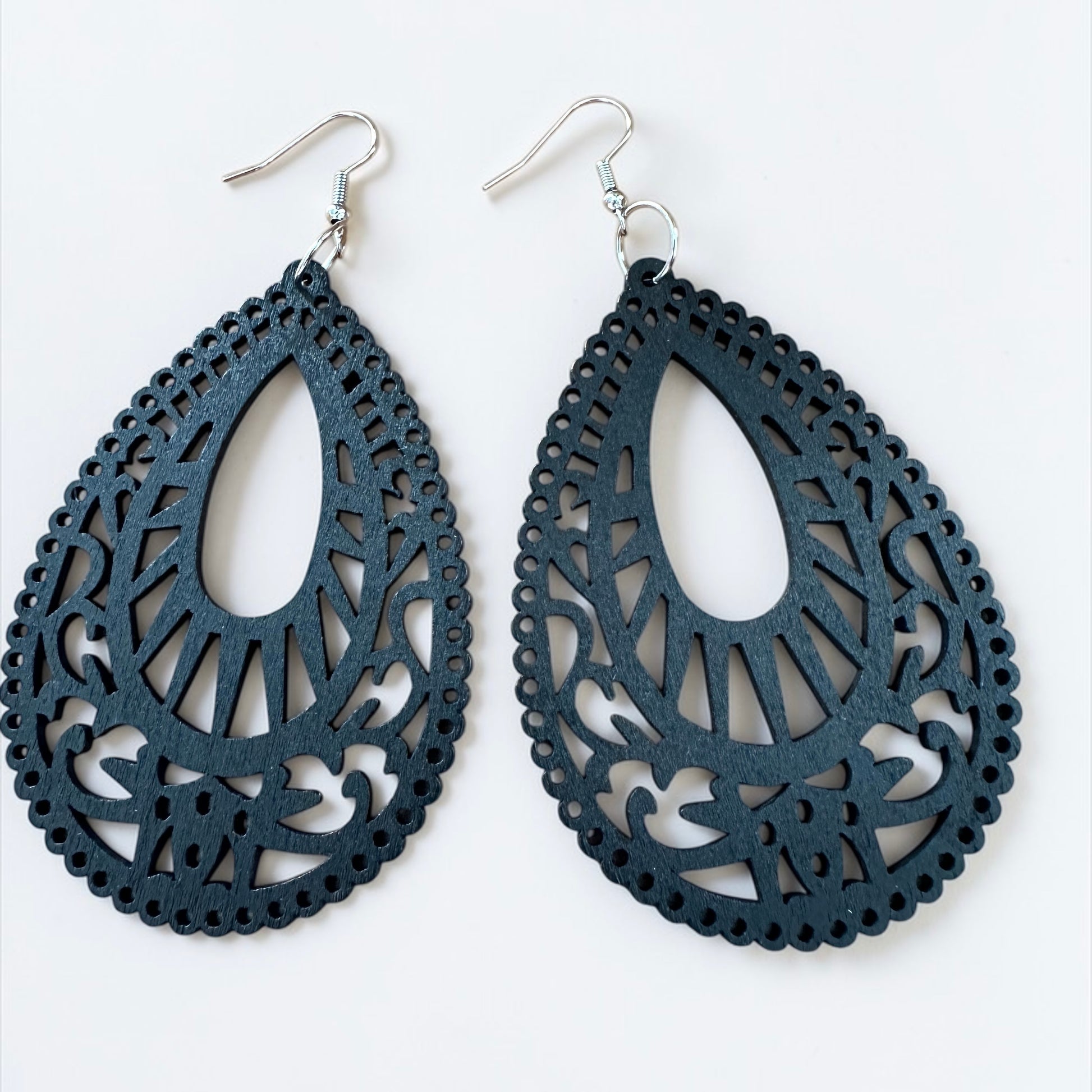 Laser Cut Wooden Teardrop Earrings – Lightweight African Ethnic Statement Jewellery - Fatisha Boutique #