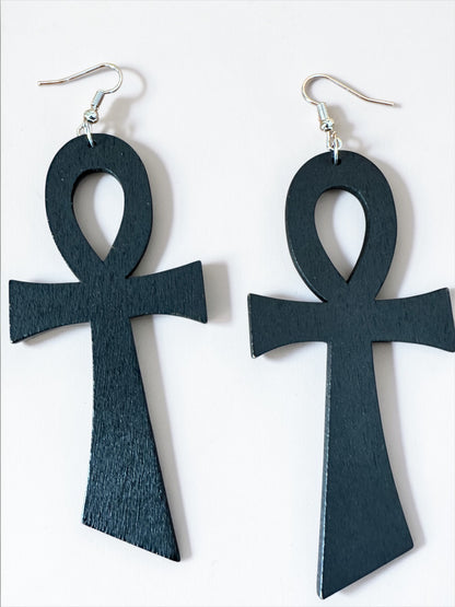 Oversized Wooden Ankh Earrings – Handmade African Ethnic Statement Jewellery - Fatisha Boutique #