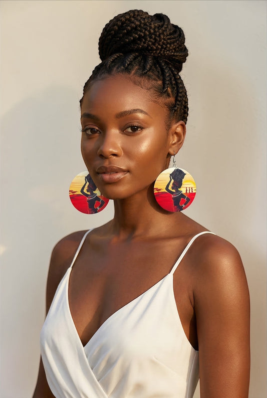 Handmade African Art Wooden Statement Earrings – Lightweight Ethnic Jewellery - Fatisha Boutique #