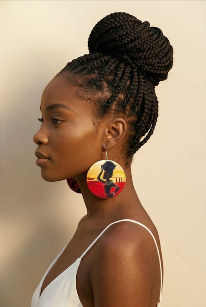 Handmade African Art Wooden Statement Earrings – Lightweight Ethnic Jewellery - Fatisha Boutique #