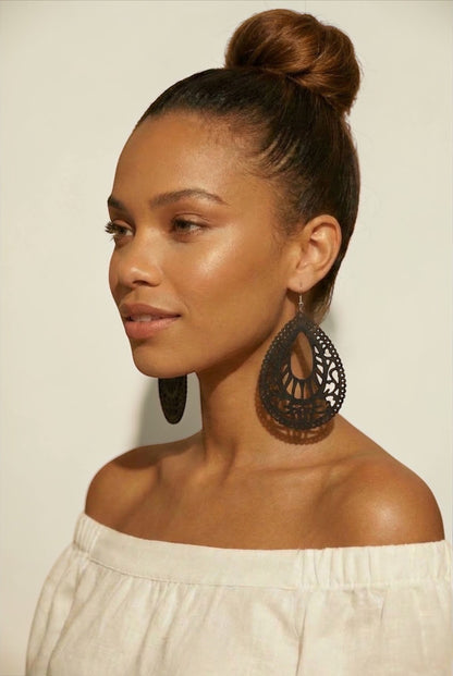 Laser Cut Wooden Teardrop Earrings – Lightweight African Ethnic Statement Jewellery - Fatisha Boutique #