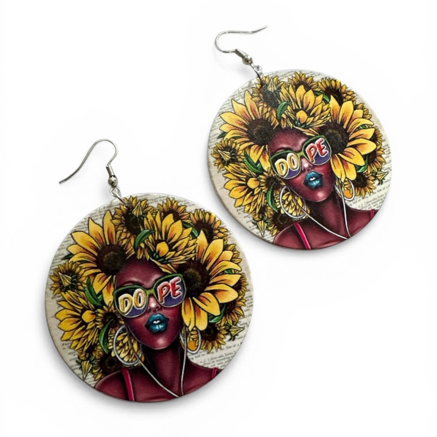 Afro Woman “Dope” Sunflower Wooden Statement Earrings – African Ethnic Jewellery - Fatisha Boutique # Fatisha Boutique