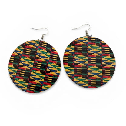 African Print Wooden Statement Earrings – Kente Style Afrocentric Lightweight Jewellery - Fatisha Boutique #