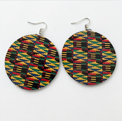 African Print Wooden Statement Earrings – Kente Style Afrocentric Lightweight Jewellery - Fatisha Boutique #