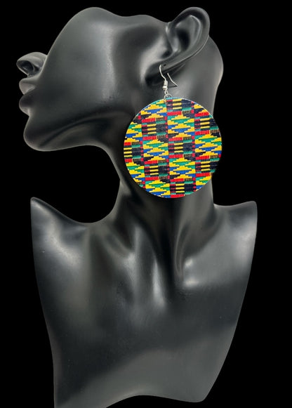 African Print Wooden Statement Earrings – Kente Style Afrocentric Lightweight Jewellery - Fatisha Boutique #
