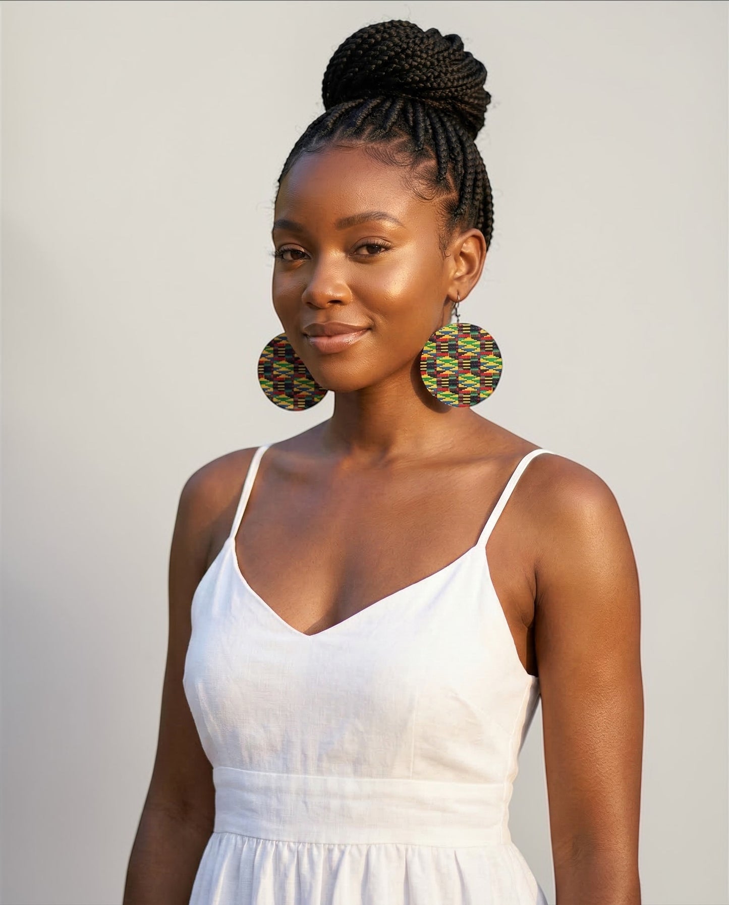 African Print Wooden Statement Earrings – Kente Style Afrocentric Lightweight Jewellery - Fatisha Boutique #
