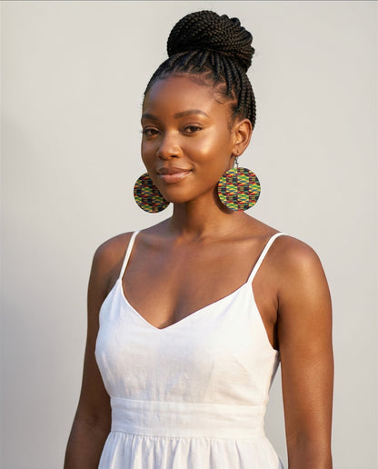 African Print Wooden Statement Earrings – Kente Style Afrocentric Lightweight Jewellery - Fatisha Boutique #