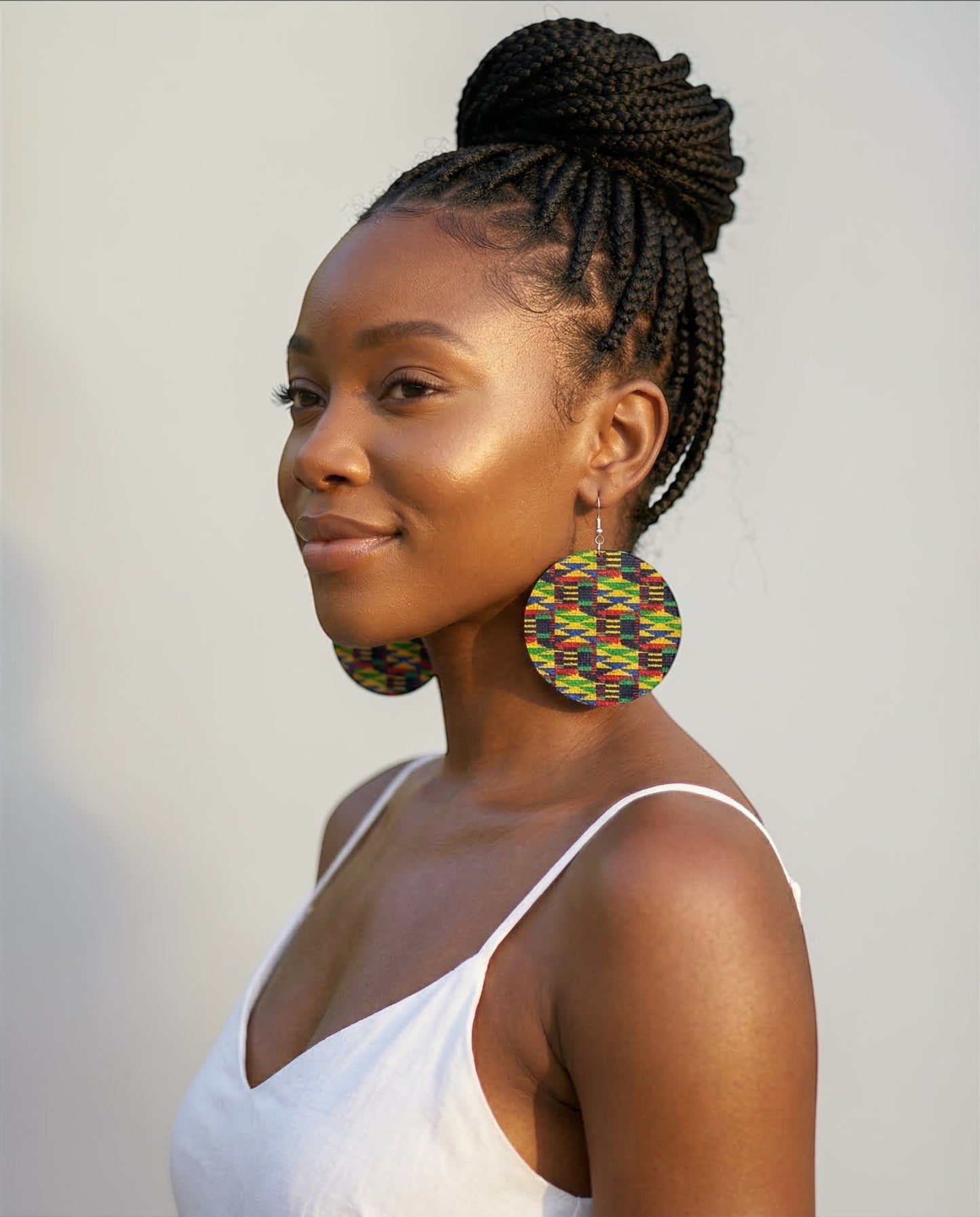 African Print Wooden Statement Earrings – Kente Style Afrocentric Lightweight Jewellery - Fatisha Boutique #