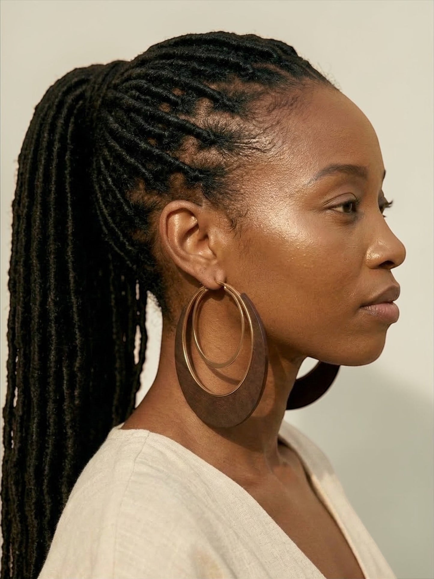 Ethnic Wooden Hoop Earrings – Afrocentric Layered Wood & Gold Statement Jewellery - Fatisha Boutique #