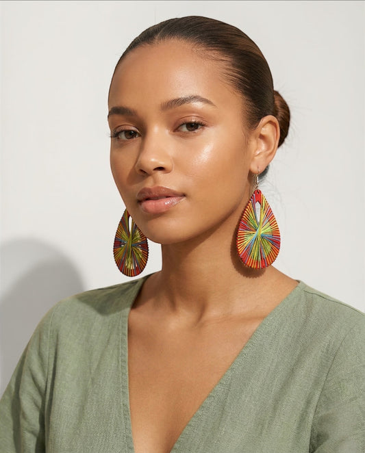 Multicolour Thread Drop Earrings – Handmade Boho Statement Festival Jewellery - Fatisha Boutique #