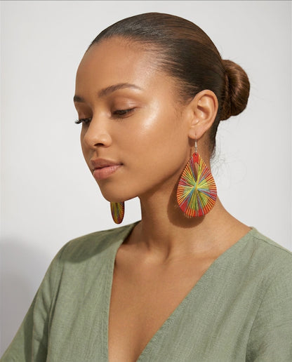 Multicolour Thread Drop Earrings – Handmade Boho Statement Festival Jewellery - Fatisha Boutique #