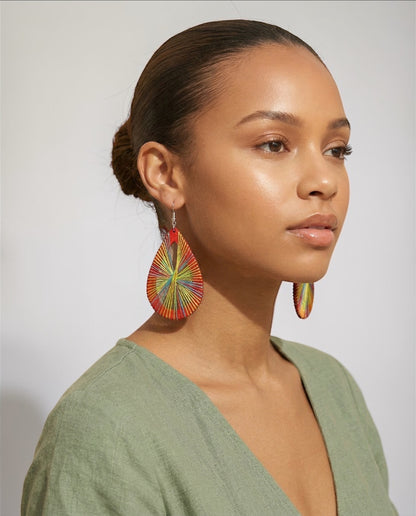 Multicolour Thread Drop Earrings – Handmade Boho Statement Festival Jewellery - Fatisha Boutique #