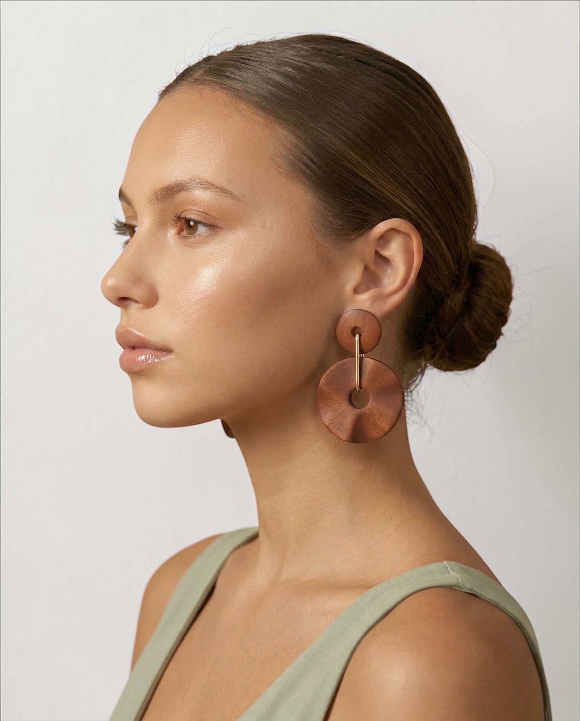 Wooden Dangle Earrings – Handmade Boho Statement Wood & Gold Jewellery - Fatisha Boutique #
