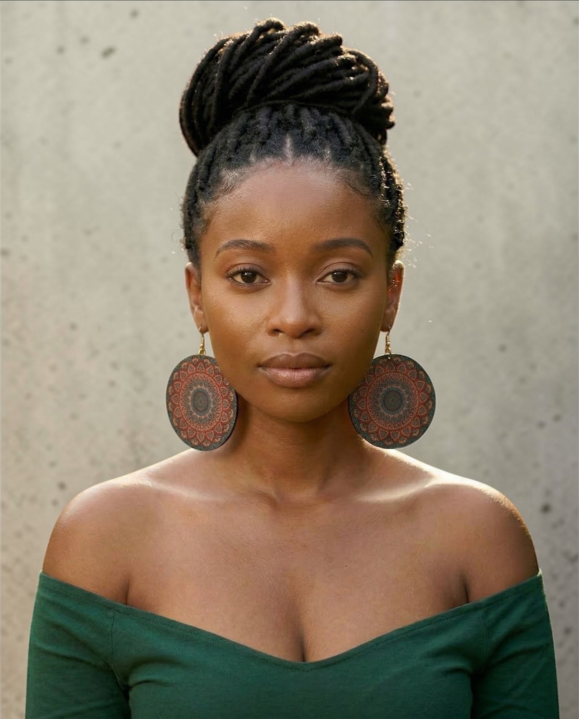 Boho Mandala Print Statement Earrings – Lightweight Wooden Round Dangle Earrings for Women - Fatisha Boutique #