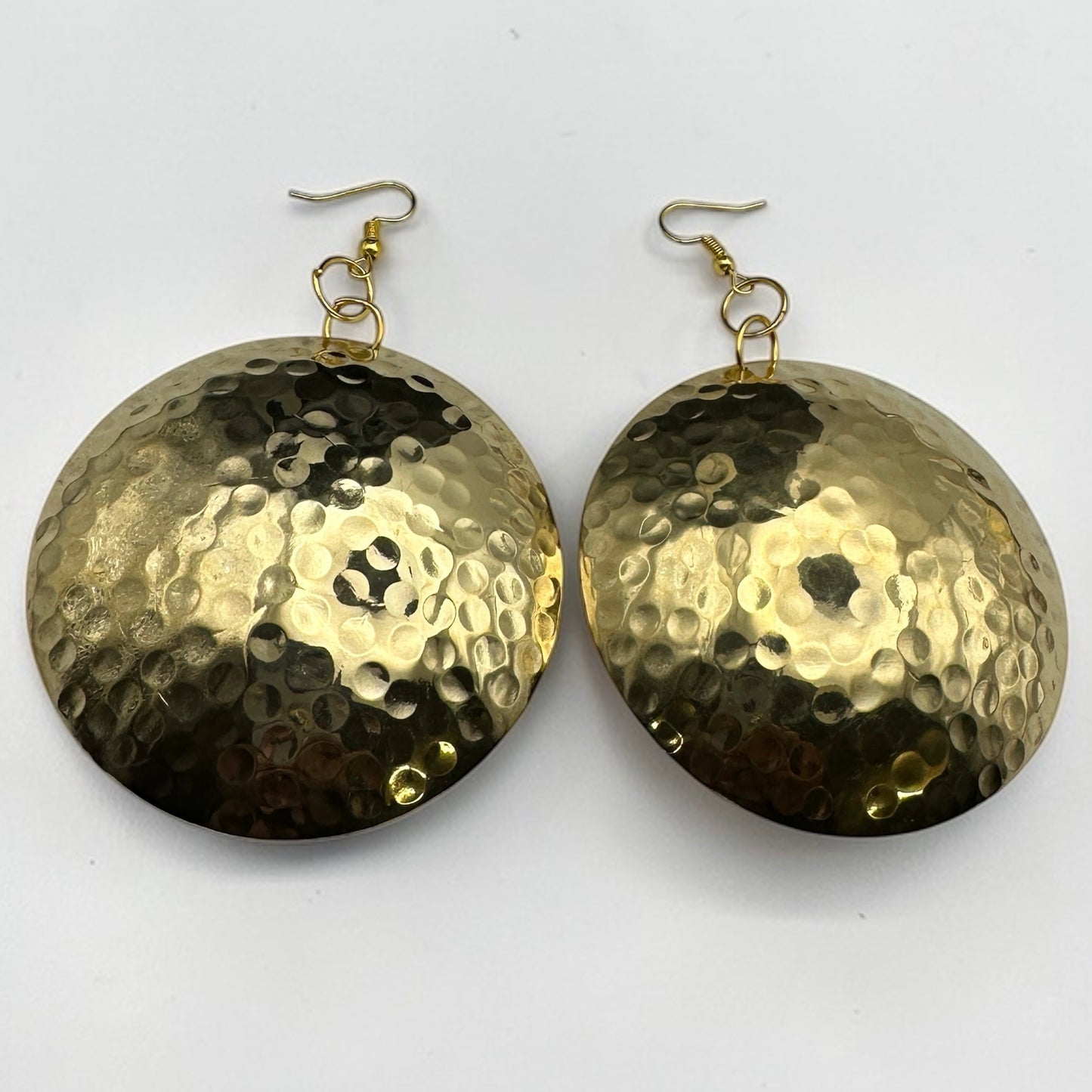 Hammered Brass Afrocentric Statement Earrings – Handmade Oversized Gold Disc Dangle Jewellery - Fatisha Boutique #