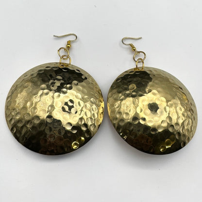 Hammered Brass Afrocentric Statement Earrings – Handmade Oversized Gold Disc Dangle Jewellery - Fatisha Boutique #