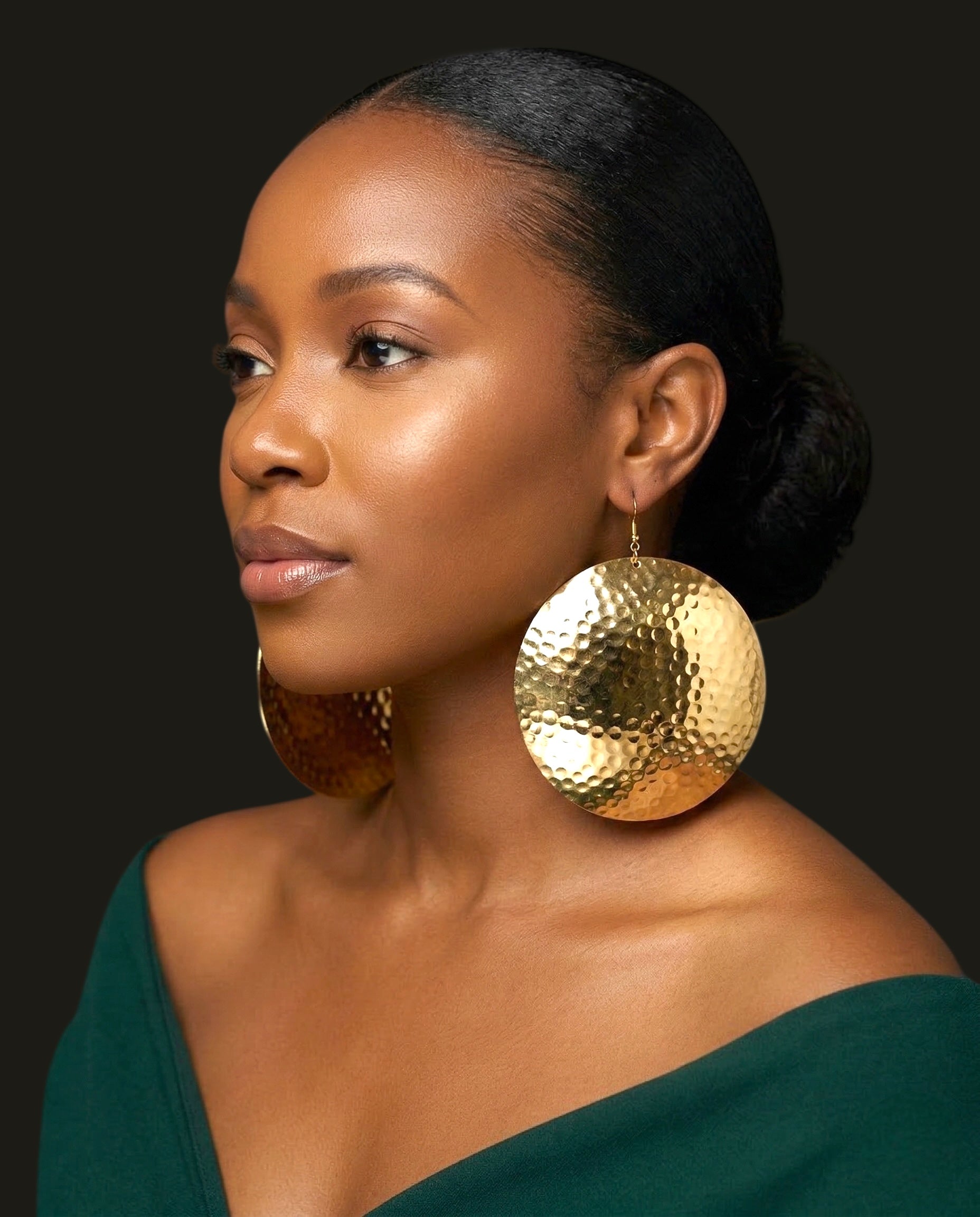 Bold Hammered Gold Disc Earrings – Contemporary African Fashion Jewellery - Fatisha Boutique #