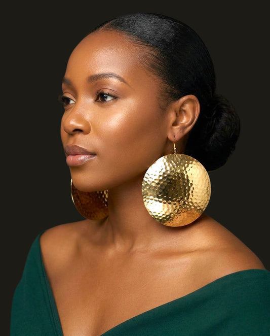 Bold Hammered Gold Disc Earrings – Contemporary African Fashion Jewellery